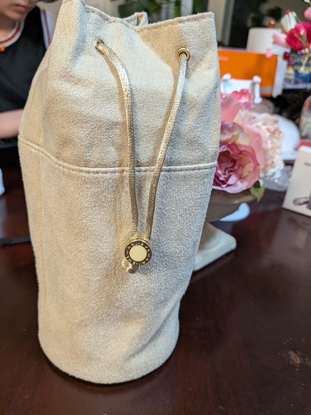 Bulgari Cream Drawstring Pouch with Branded Interior